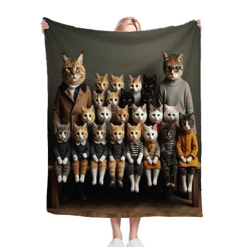 Podwójny koc polarowy w kratę 240 x 260 cm zdjęcie rodzinne z kotem, koc flanelowy z nadrukiem 3D, miękki przyjazny dla skóry koc do spania dla dzieci dorosłych