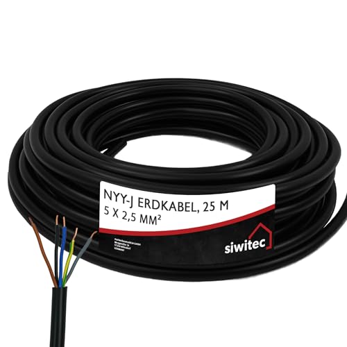 siwitec NYY-Kabel NYY-J 5x2 5 mm 25 m Erdkabel Installationskabel Erdleitung Kabelring - Made in Germany