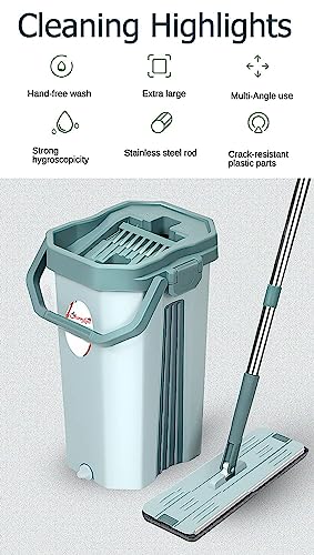 Image of Superior Sturdy and Heavy Quality Floor Mop with Bucket Set, Hands-Free Flat Floor 360 Flexible Mop and Bucket with 2 Reusable Microfiber Pads, Wet and Dry Use, Floor Cleaning Supplies (Wine)