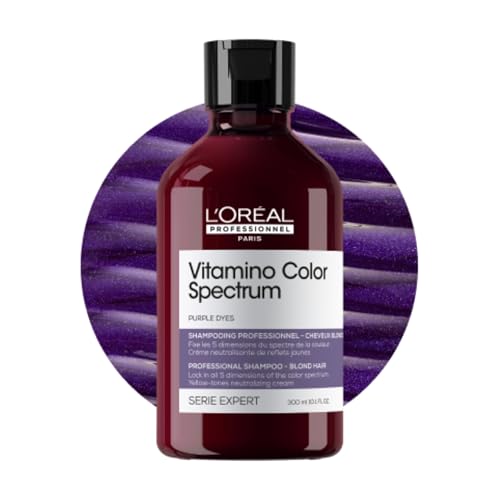 LOréal Professionnel Paris Vitamino Color Spectrum Purple Shampoo - Neutralizes Yellow Tones Enhances Shine & Vibrancy Maintains Day 1 Color Vibrancy Hydrates & Strengthens Blonde Hair 300ml