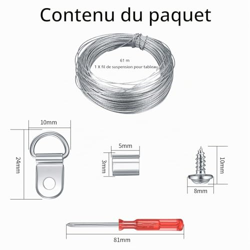 Fil de Suspension pour Cadre Photo, 30m Fil Suspension Tableau en Acier – vue 2