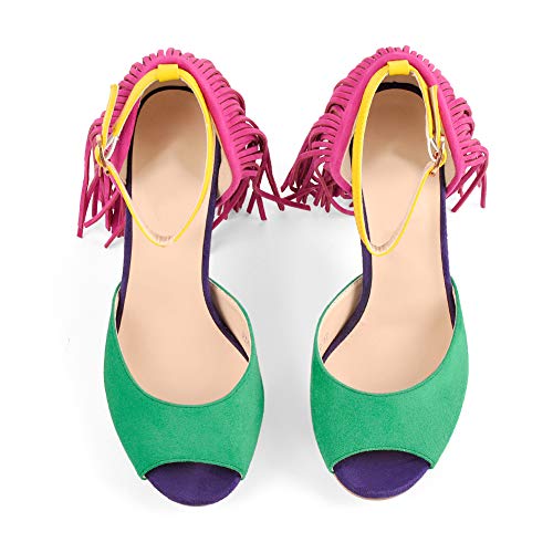 Richealnana Women's Fringe Ankle Strap Peep Toe Heeled Sandals Stiletto Heel Party Prom Shoes3