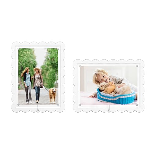 Image of GRAHAM DESIGN 2 Pack of 5 x 7 Clear Acrylic Scalloped Picture Frames, Magnetic Acrylic Closure with Dual Kickstand Holes for Vertical and Horizontal Display, Modern Gift Decor