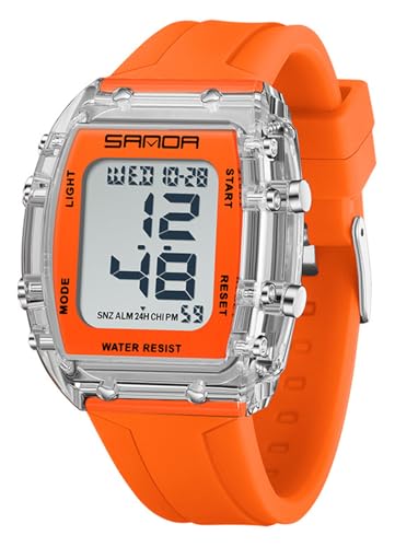 Gosasa Fashion Unisex Digital Watch Tonneau Case Women's Men's Large Number Outdoor Sport Waterproof Multifunctional LED Wristwatch with Dual Time Alarm