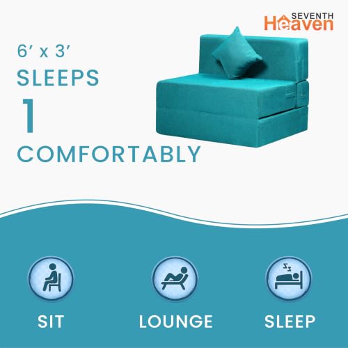 Image of Seventh Heaven Rejioce 1 Seater 6 * 3 Jute Fabric Washable Cover Sofa Cum Bed with 1 Cushion 1 Seater Double Foam Fold Out Sofa Cum Bed (Finish Color - Blue Delivery Condition - Pre-Assembled)
