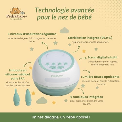 Mouche bébé électrique avec embouts souples et filtres lavables