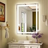 XRAMFY 32'' x 24'' LED Bathroom Mirror with Lights, Wall Mirror with Front and Backlight, 3 Colors Vanity Mirror with Lights, Anti-Fog Wall Mirror for Bathroom