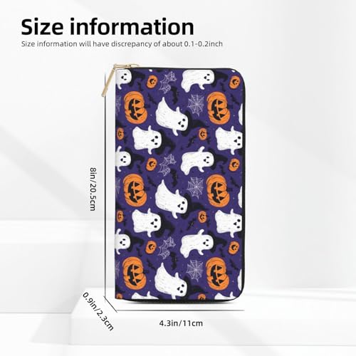 Leather Thin Slim Wallets for Women & Men - Ghost Pumpkin Cute Print Card Wallet Holder with Zipper2