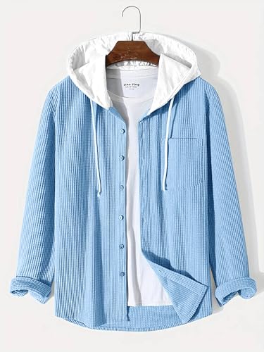 Image of Noble Monk Men's Solid Regular Fit Shirts| Shirt with Hood | Casual Wear for Men | Full Sleeve Shirt | Stylish Shirts for Men