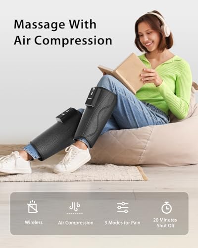 Image of CINCOM Cordless Leg Massager with Air Compression, Calf Massager for Circulation and Pain Relief with 6 Intensity Levels, Rechargeable Portable Leg Compression Machine for Daily Leg Relief