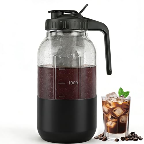 Cold Brew Coffee Maker, 64oz Mason Jar Pitcher with Stainless Steel Filter, Leak-Proof Lid with Pour...