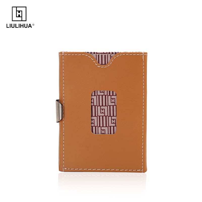 Image of LLH Leather Trifold Wallet - RFID Blocking with Stainless Steel Locking Clip Wallet, Minimalist Front Pocket RFID Blocking Credit Card Holder (Orange)