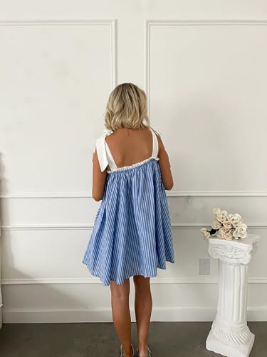 Image of Women Boho Floral Short Dress Tie Shoulder Sleeveless Dress Flowy Babydoll Mini Dresses Summer Holiday Sundress