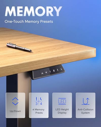 Image of FLEXISPOT EN1 One-Piece Standing Desk, Electric Adjustable with 4 Memory Presets, 176 LBS Capacity, Stable & Quiet, Seamless Desktop for Home Office & Dual Monitors, 60 inchx24 inch Maple
