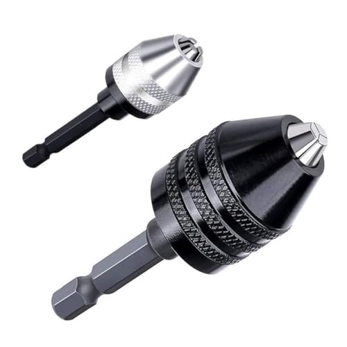 Adaptador de portabrocas de 2 piezas de 1/4 pulgadas hexagonal, adaptador de portabrocas sin llave para llave de impacto (0,6 – 8 mm, 0,3 – 3,6 mm)