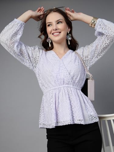 Image of Style Quotient Women Peach Lace Casual Top