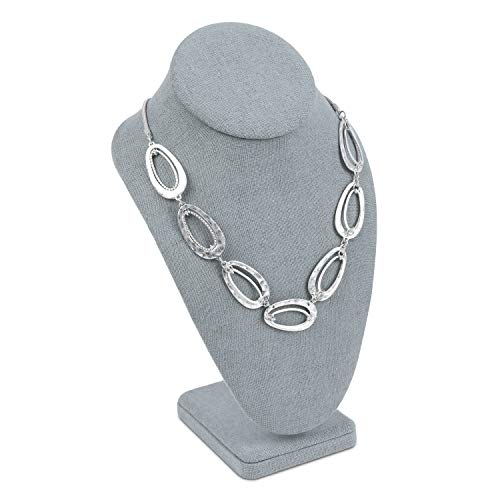 MOOCA Linen Covered Wood Jewelry Display Necklace Chain Jewelry Bust Display Holder Stand, Necklaces Display Necklace Mannequin, Necklace Bust Jewelry Bust Stand, 10" Height, Dim Grey Linen