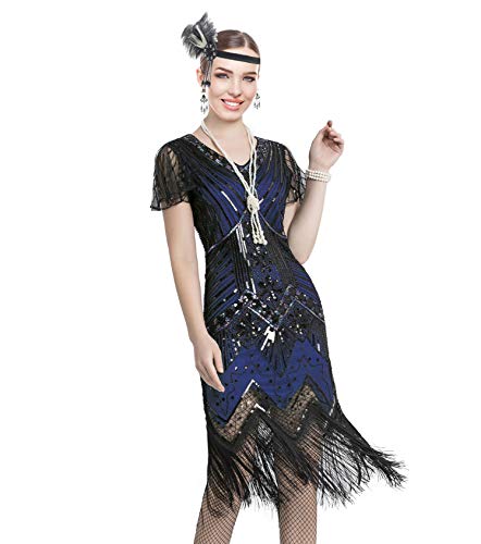 Image of Women 1920s Gatsby Vintage Sequin Flapper Fringe Party Plus Dress with 20s Accessories Set
