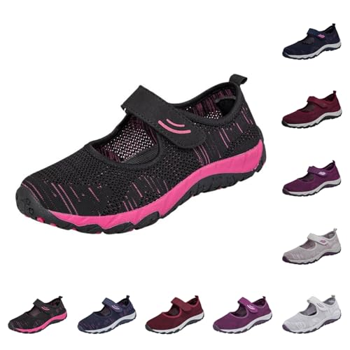 Zapatillas antideslizantes para mujer, de malla ligera, transpirables, con pies anchos, cómodas, planas, con cierre de velcro, suela suave, zapatos casuales, zapatos para correr antideslizantes, 01