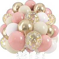 Luftballons Altrosa Beige, 60 Stück Retro Aprikose Rosa Helium Luftballons, Staubiges Rosa Beige Gold Latex Ballons Set mit Gold Konfetti Ballon für Mädchen Geburtstag Boho Hochzeit Babyparty Deko