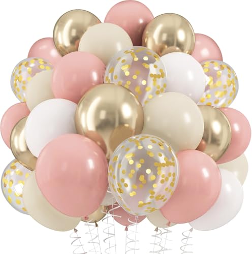 Ballon Rétro Rose Sable Blanc, 60 Pièces ballon Rétro Pink Sable Blanc Or avec Ballons Or...