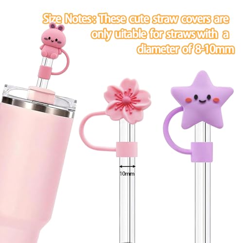 Image of 15Pc Straw Cover for Stanley Cup, Silicone Straw Topper for Stanley Cup 30&40oz with Tumblers, 10mm 0.4in Lid Accessories (Reusable)