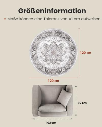 AMADA HOMEFURNISHING runder Teppich 120 cm, waschbarer Teppich Wohnzimmer rund mit Rutschfester Rückseite & langlebiger Kantenbindung… – Ansicht 3