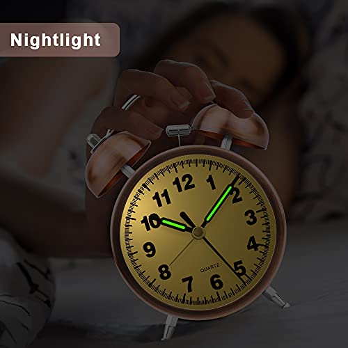 Cuzloma Retro Alarm Clocks Bedside Non Ticking Battery Powered Loud Twin Bell Bedroom Clock Vintage Old Fashioned with Night Light for Heavy Sleepers - Image 5