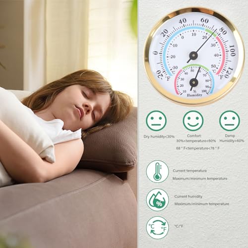 TOOLSGO Mini Zeiger Typ Thermometer Hygrometer Indoor Temperatur Luftfeuchtigkeit Messgerät für Haus Küche Schlafzimmer Babyzimmer Büro (Gold Shell Farbe Gesicht)
