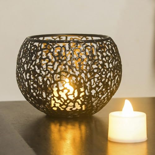 Juego de portavelas para velas de té, decoración del hogar, portavelas decorativos de hierro hueco de metal, para un ambiente cálido y acogedor (negro)