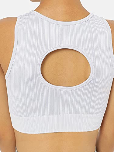 Image of Women's Slip-On Sports Bra | Lightly Padded | Seamless Technology Full-Coverage Sports Bra | Racerback Medium-Impact Silver