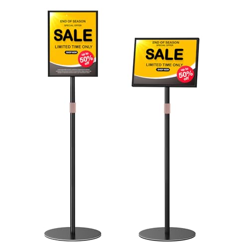 Newzueby Sign Holder Stand 8.5x11 Inch - Flip Open Pedestal Floor Standing, Adjustable Versatile for Display, Easy Replacement for Events and Promotions