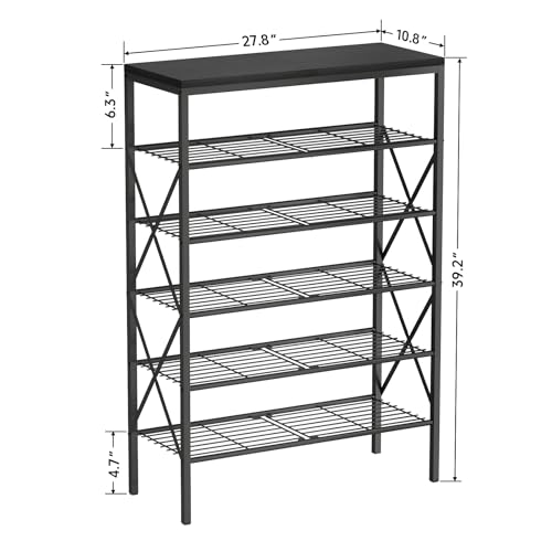 Image of 6 Tiers Shoe Rack, Large Capacity Shoe Rack Holds 32 Pairs of Shoes, Durable and Stable, Adjustable Metal Shelf Stackable Shoe Shelf for Entryway, Hallway, Living Room, Closet
