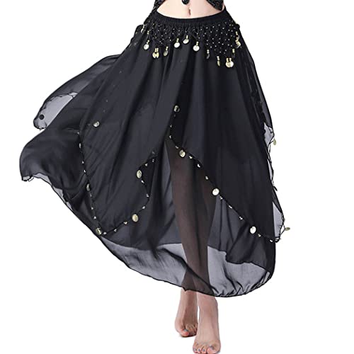 Victray Women's Dance Skirts Belly Dance Long Skirts Swing Layered Skirt Party Festival Costume (Black) #TOP28