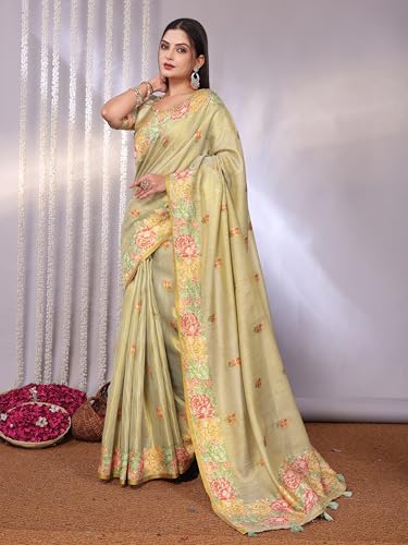 Image of SWORNOF Gold-Toned Woven Design Silk Zari Tissue Saree | Saree for Women | Soft and Skin Friendly