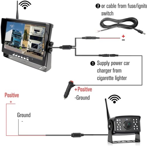 Image of Vehicle 720P Digital Wireless Backup Camera System 7inch AHD IPS Monitor 1024X600 DVR Loop Recording+ 2pcs IP69K Waterproof IR Wireless Reversing Camera Dash Camera for Car Truck Bus RV Trailer