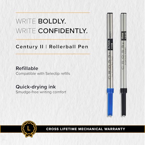 Image of Cross Century II Translucent Cobalt Blue Diamond Pattern with Chrome Appointments Selectip Refillable Rollerball Pen - Medium Point, Black Ink, Luxury Gift Box