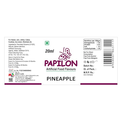 PAPILON Set of 10 Flavouring Emulsions 20ml x 10 Bottles Mixed Fruit Liquid Food Essence (20 ml)