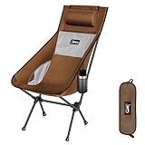 DesertFox アウトドアチェア 折りたたみ 枕付き 超軽量 【独自開発のカップホルダー】 【耐荷重150kg】 キャンプ椅子 コンパクト イス ハイバック 椅子 収納袋付属 お釣り 登山 携帯便利 0066 (ブラウン,Large)