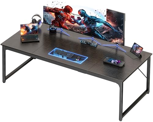 Image of PRAISUN 70.8 X 29.5 Inch Computer Desk with Deeper Desktop, Gaming Office Writing Work Desk for Home Office, Study, Bedroom, Work from Home, Metal Frame, Black