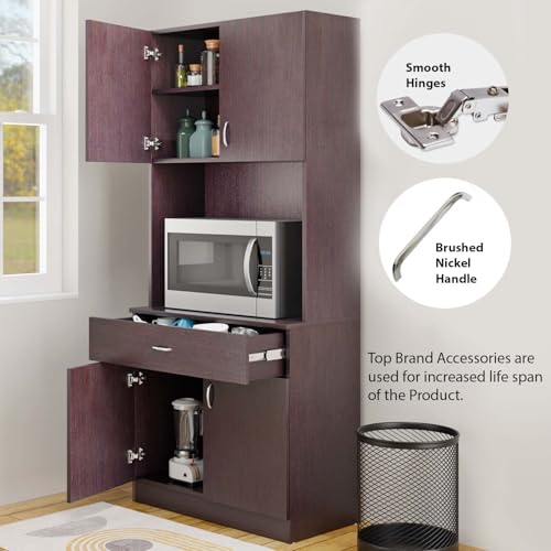 Image of VIKI Furniture | Kitchen Cabinet - Drawer with Doors & Open Shelves, Organizer for Kitchen, Bedroom, Hallway & Living Room (Dark Wenge - 40D x 80W x 180H cm) | 1 Year Warranty