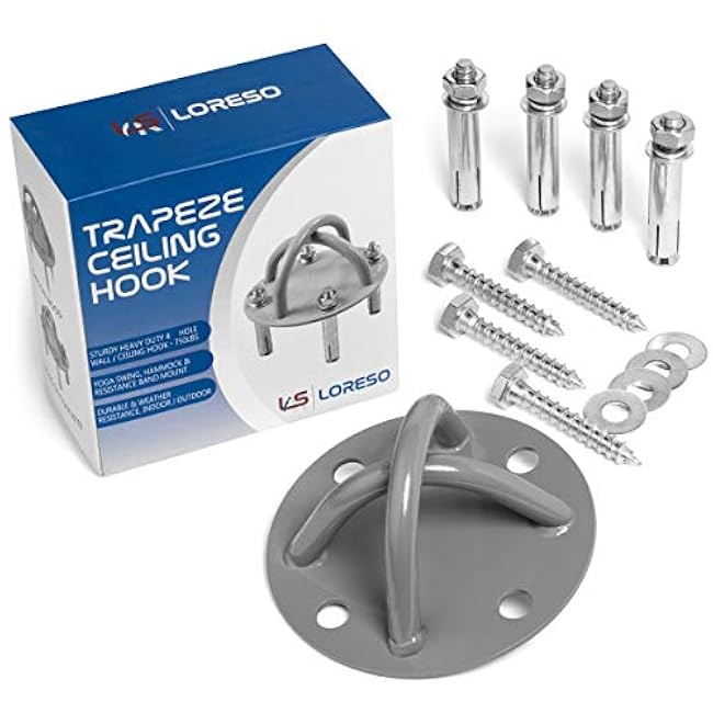 LSR LORESO Training Anchor Mount Hook for Suspention-Trainer Straps, Ceiling Mount Bracket for Yoga Swing Trapeze Hammock, TRX Suspension Straps, Boxing Punching Bags & Battle Ropes