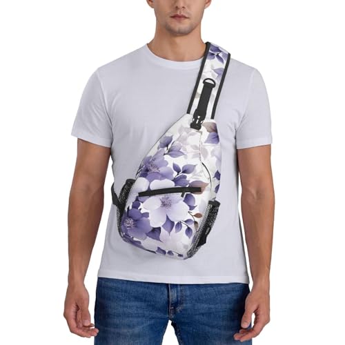 Bolso bandolera con patrón de flores moradas para mujer y hombre miniatura 7