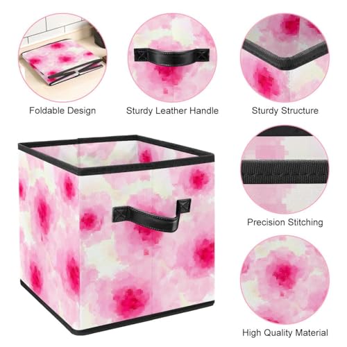 Boîte de rangement pliable fleur rose en tissu cube avec poignées pour vêtements
