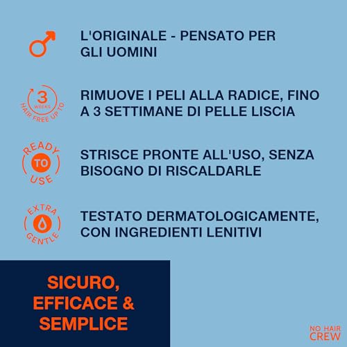 No Hair Crew Strisce Depilatorie Corpo Alta Prestazione - Per Uomo, 20 Strisce + 4 Salviette Post-Epilaziona Lenitive - 2