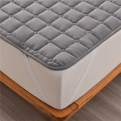 Odot Protector Colchón Acolchado, Color Sólido Protectores de Colchón con 4 Bandas Elásticas Funda de Colchón Transpirable Cubre Colchón Sábana Protectora para Cama (90x200cm,Gris)