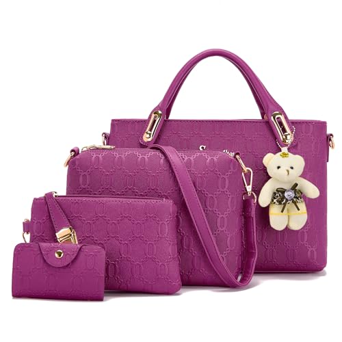 Image of Purse for Women Fashion Medium Shoulder Bag Crossbody Handbag Set 4PCS | Stylish Style,Chain Texture Design,with a Crossbody Strap,4-in-1 Multi-Style Purse Set