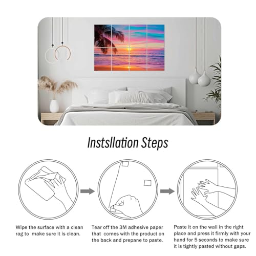 Paneles Acústicos Decorativos 8 Pack, 48x32 Pulgadas, Control de Sonido, Diseño Sunset Beach Tropical con Palmeras miniatura 3