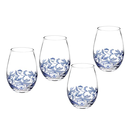 Spode Blue Italian Stemless Wine Glasses | Set Of 4 | 19-Ounce Capacity | Red Or White Wine Glass | Tumblers For Water, Cocktails, And Other Beverages #TOP9