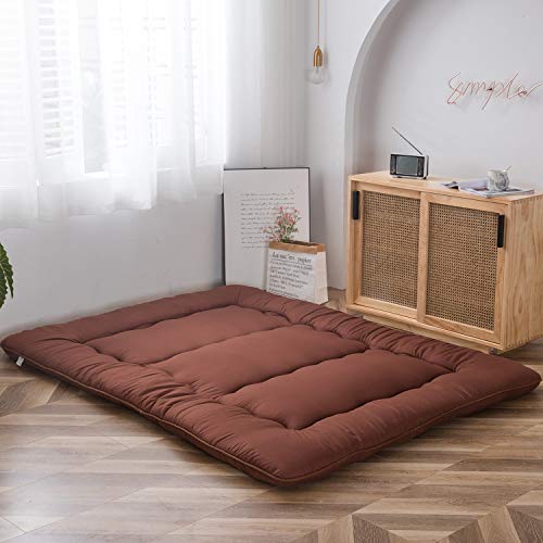 Image of Japanese Shiki Futon Mattress Floor Mattress Thicken Tatami Mat Sleeping Pad Roll Up Mattress Floor Lounger Bed Rolling Up Couch Bed Mattress Pad for Guest Room, Coffee, King